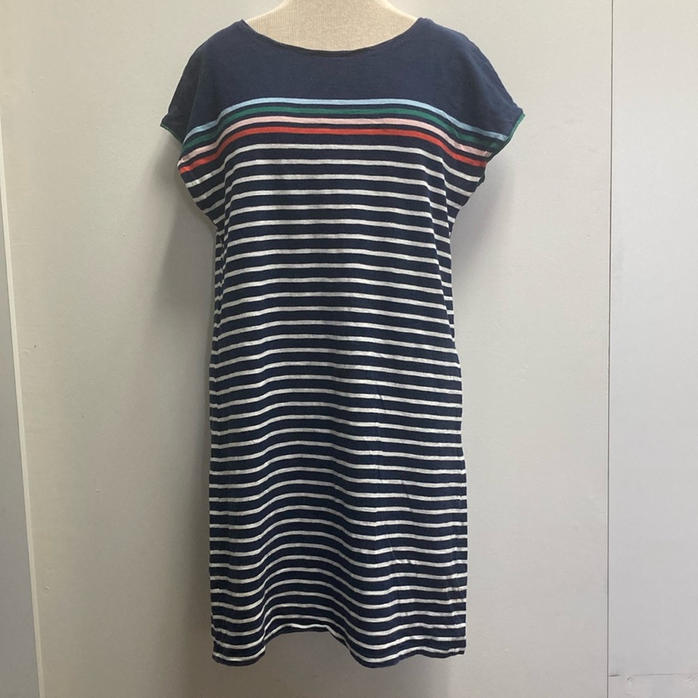Boden Striped Navy Dress with Multicolor Accents